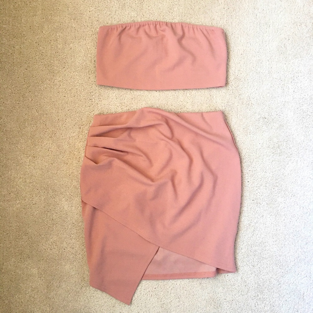 Nasty Gal Pink bandeau top and mini skirt set
